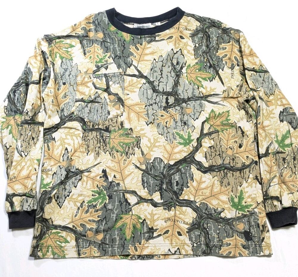 Vintage Predator Camouflage Long Sleeve Pocket T-Shirt Mens L Made In Usa 90s